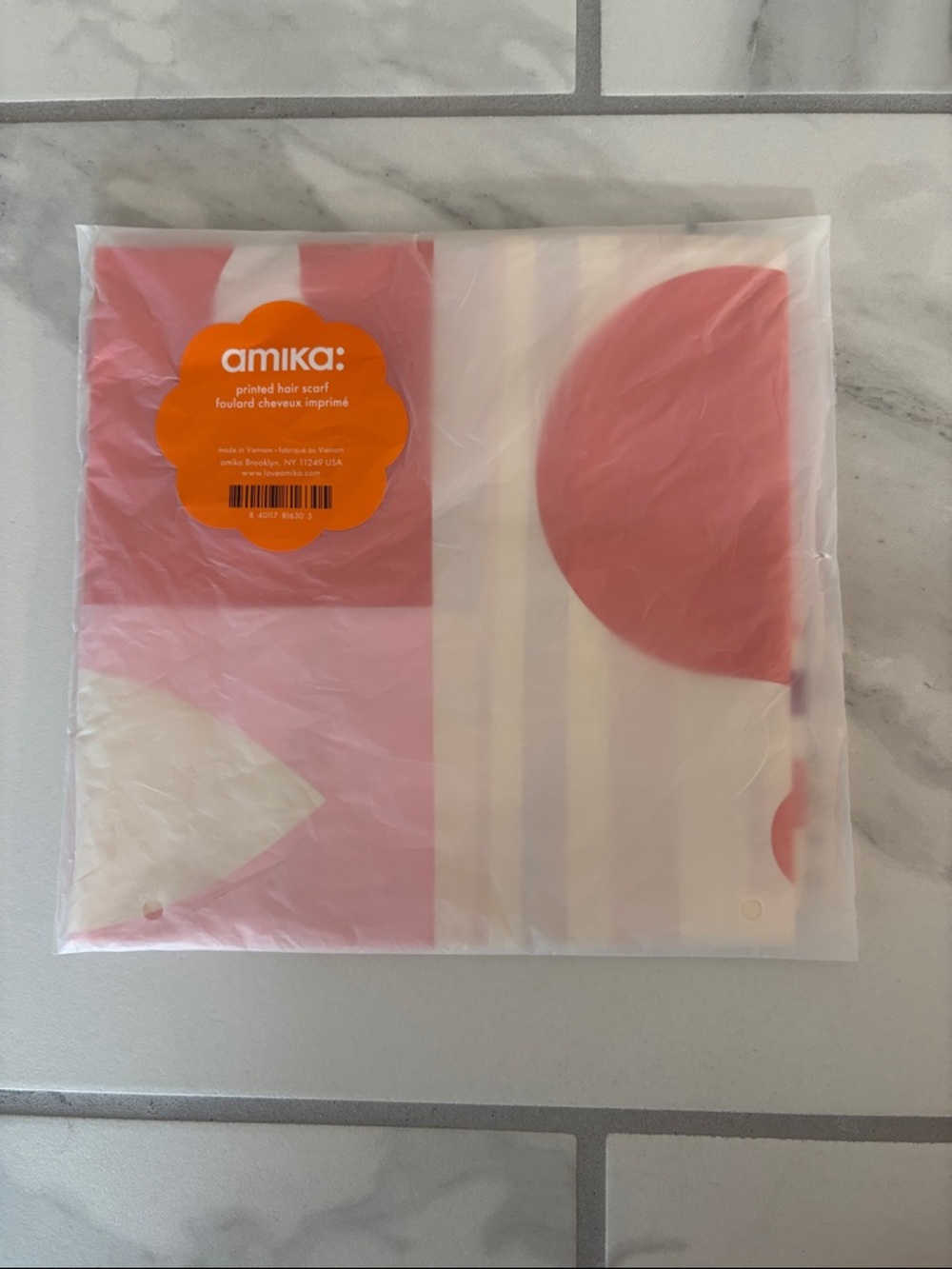amika printed Pink & White Geometric Hair Scarf